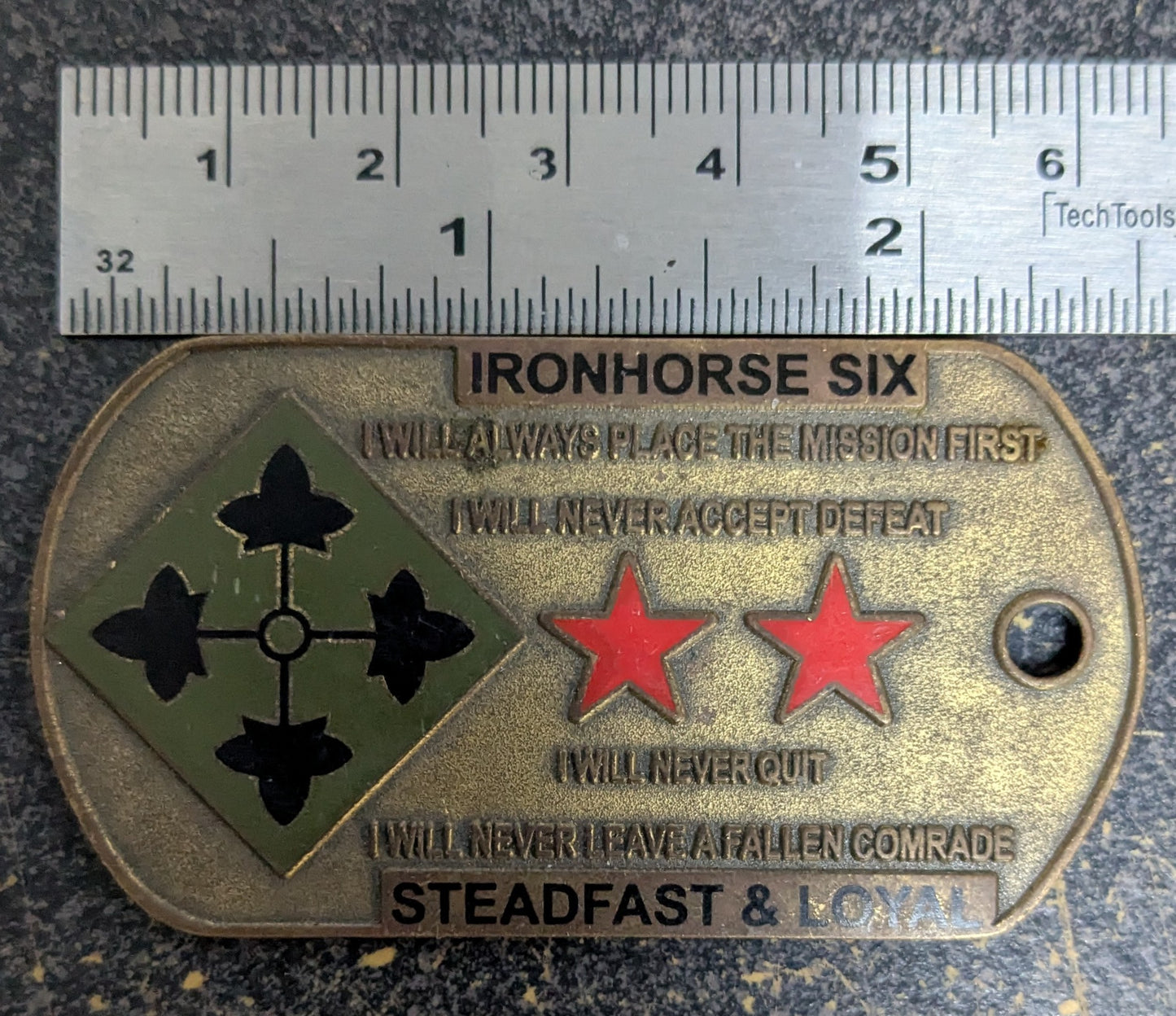 Challenge Coin 4th Infantry Division Ironhorse Six Commanding General, Dog Tag Style (CHCC-26May25)