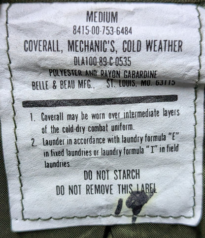Coveralls, Mechanics Cold Weather, Medium (fb12-25Jun87)