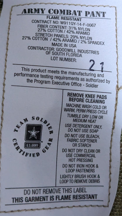 NOS Army Combat Pants Multicam FR Large Long (25Aug62)