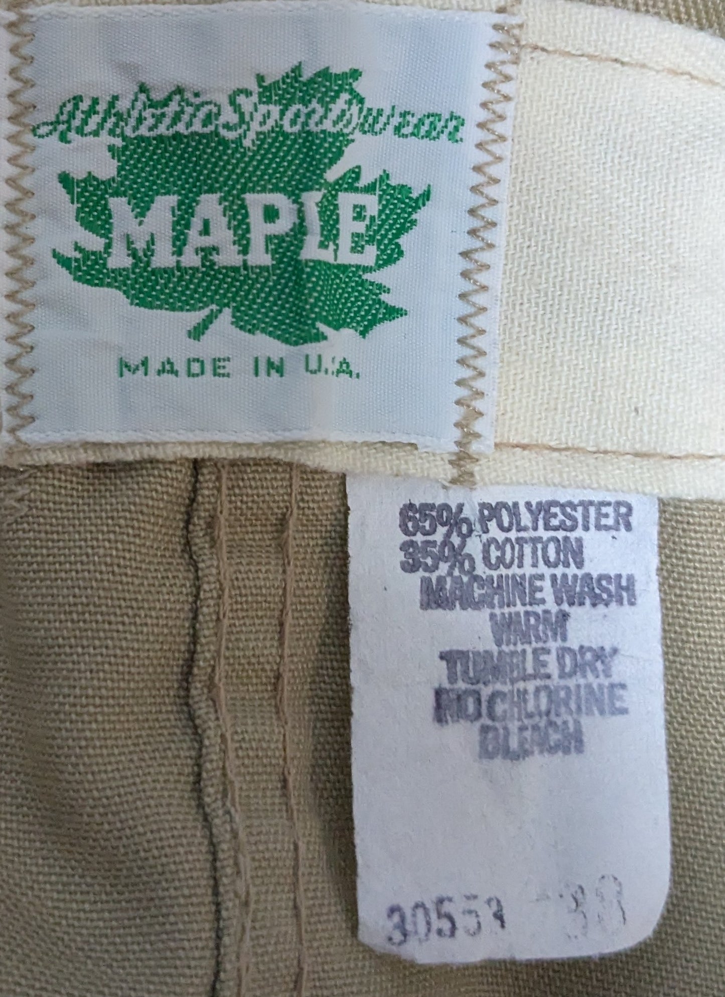 Vintage Maple Athletic Sportswear Khaki PT Shorts ~34-36 (DC5-26Mar54)