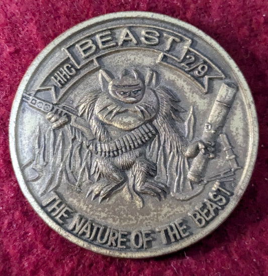 Challenge Coin  HHC 2/9 "BEAST" The Nature of the Beast 2nd Battalion 9th Infantry (chcc-25May78)