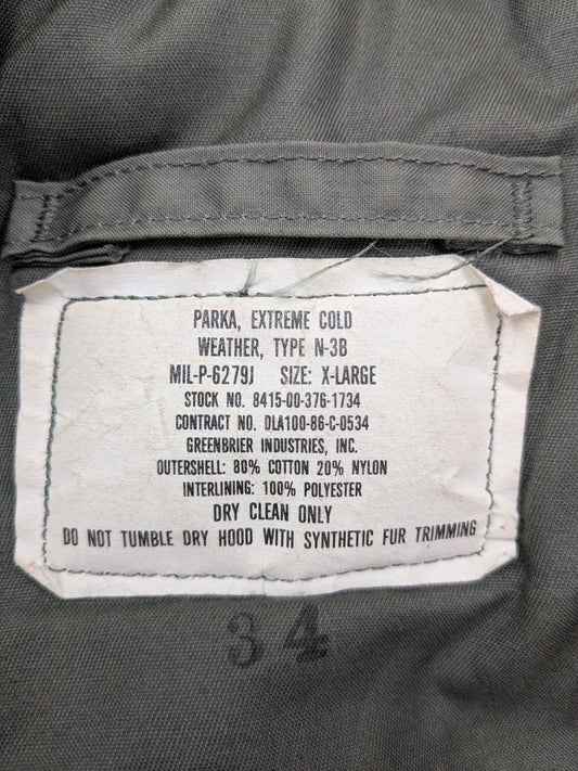 US Military Extreme Cold Weather Parka Jacket XL Type N-3B (ca11-apg18)