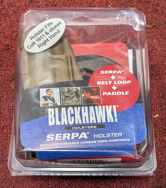 NWT Blackhawk! 1911 Serpa w/Belt Loop and Paddle Holster Matte Coyote Right Handed (AA14-26May51)