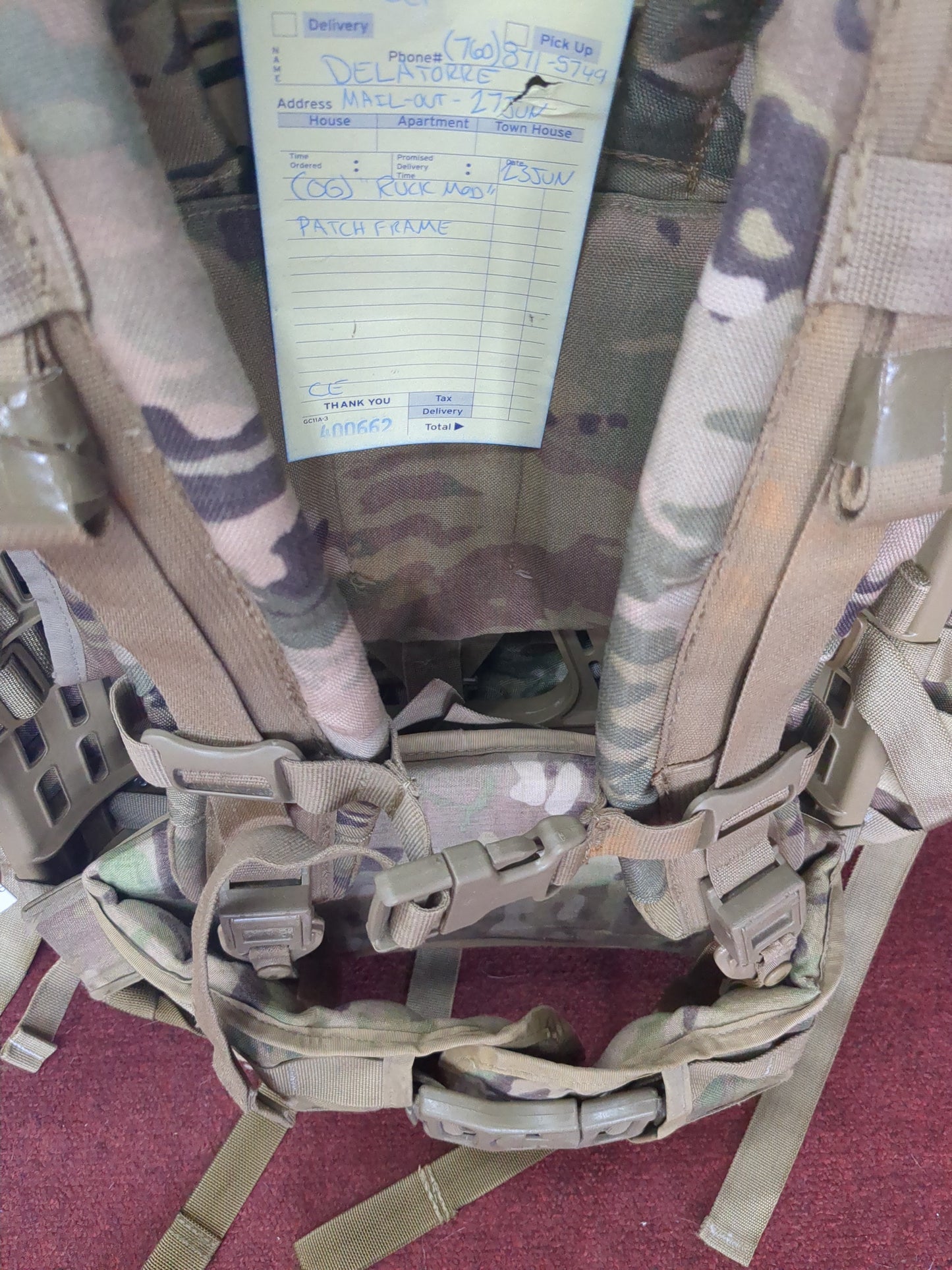 *Delatorre / Derival* MAIL-IN -  Post "Ranger Ready" OCP Large Molle II Ruck w/ The Gibson Configuration w/ Name Tape & Cat Eyes