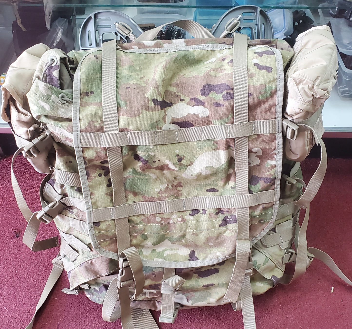 "SFAS Ready" OCP Large Molle II Ruck Modification Configuration w/ 2 x 2Qt Tan Canteen Covers