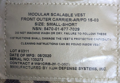 KDH MSV Plate Carrier Multicam Small Short (25Sep97)