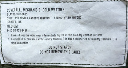 Coveralls, Mechanics Cold Weather Medium (fb07-25Jun89)