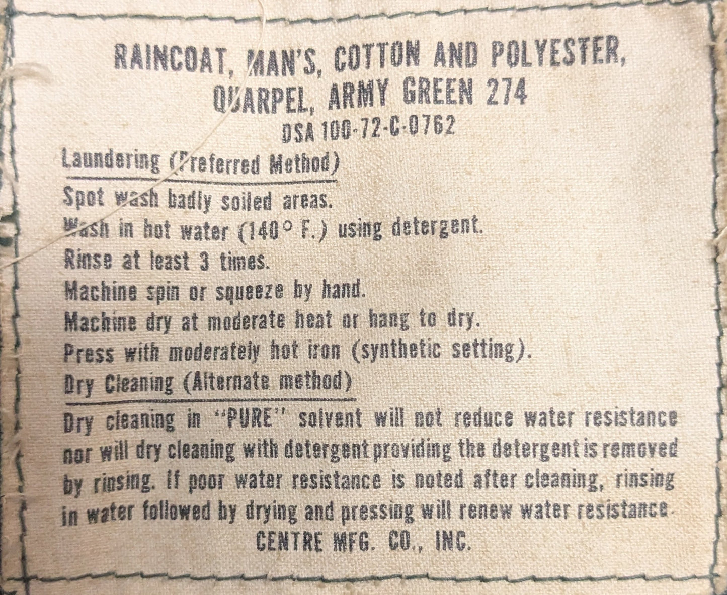 Raincoat Man's Cotton and Polyester Quarpel Army Green 274 (DB05-25Aug32)