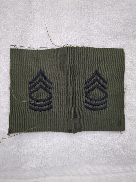 Set of 2 (pair) - US Army MSG Master Sergeant Sew-On Rank Subdued OD Black (WSB11-MSGSewn)