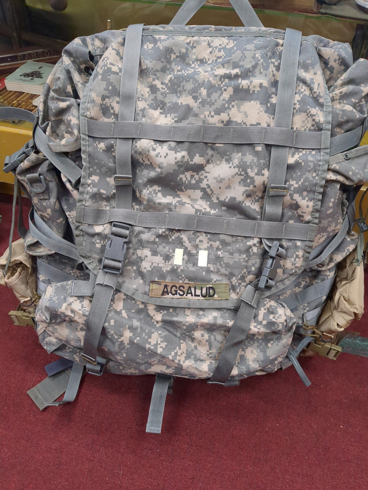 Agsalud 2 2 Quart Tan MAIL-IN - v.12 "Ranger Ready" ACU Large Molle II Ruck w/ The Gibson Configuration w/ Name Tape & Cat Eyes  (V12 2026-03)