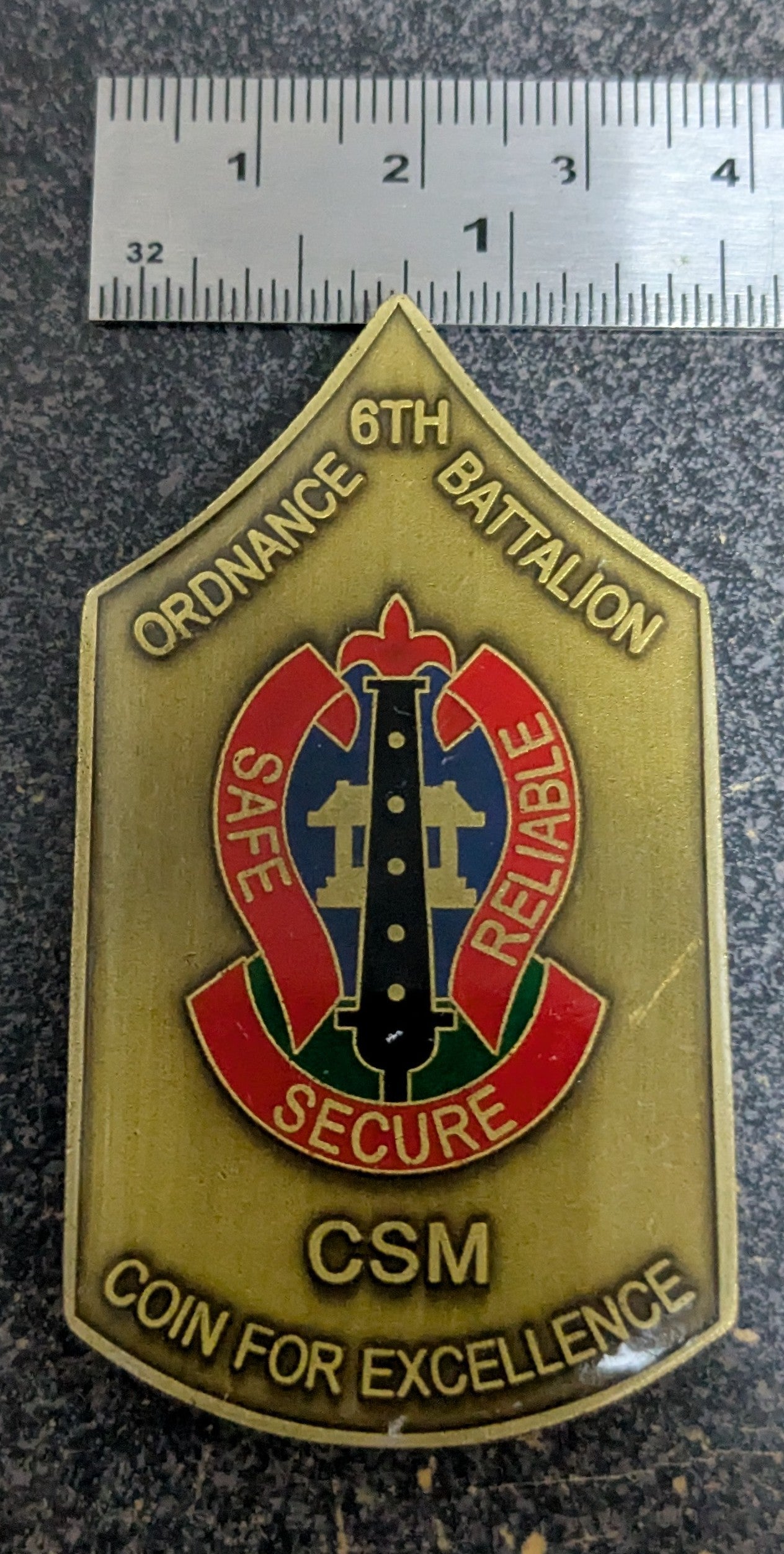 Challenge Coin CSM Coin for Excellence, Ordnance 6th Battalion (26Jun45)