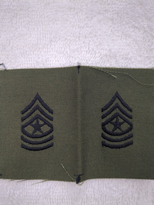 Set of 2 (pair) - US Army SGM Sergeant Major Sew-On Rank Subdued OD Black (wsb11-SGMSewOn)
