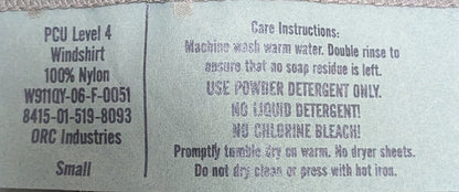 NWT ORC PCU LVL 4 Windshirt Grey Small (AB14-25Dec19)