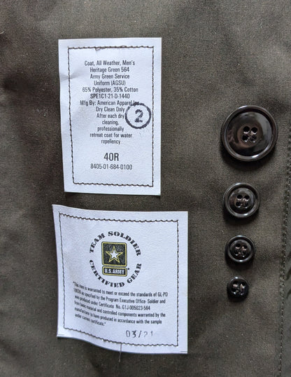 NOS Men's All Weather Coat Heritage Green 564, 40 R (DA04-25APR20)