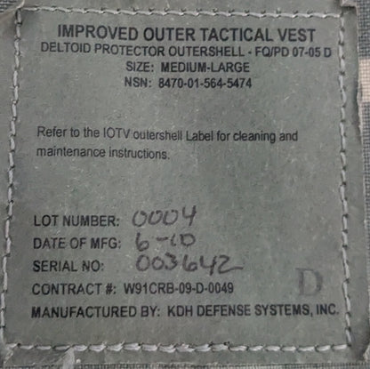 USGI Improved Outer Tactical Vest Deltoid Protector Medium Large ACU (FA4-26Apr34)