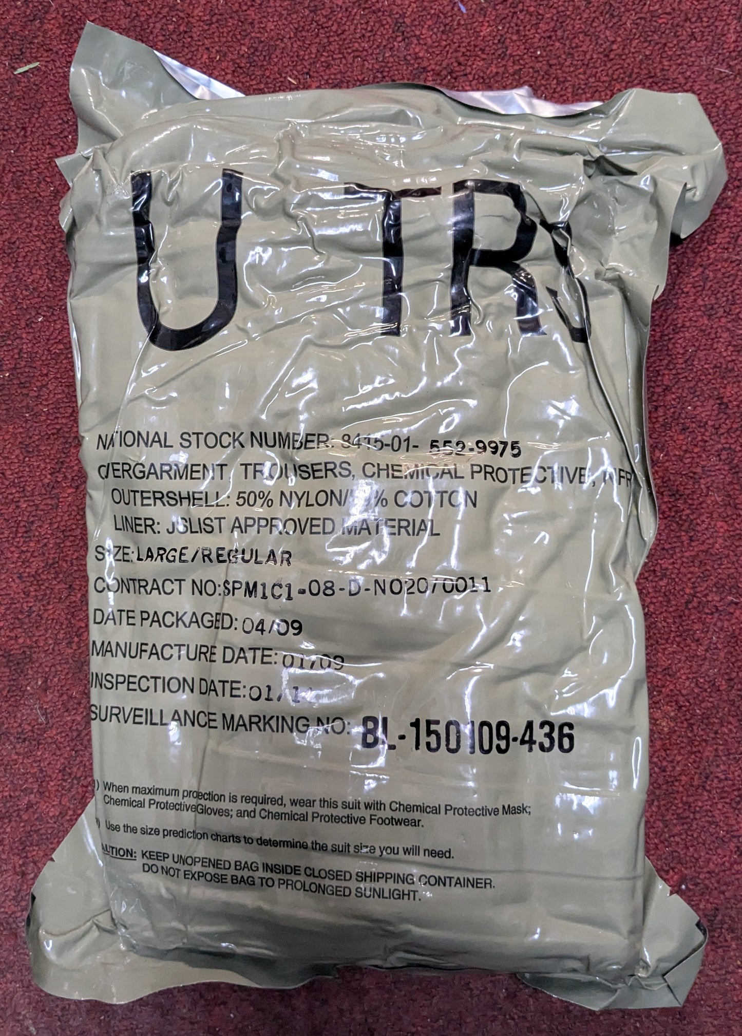 NWT Chemical Protective Overgarment Trousers Large Regular (FA6-25Nov11)