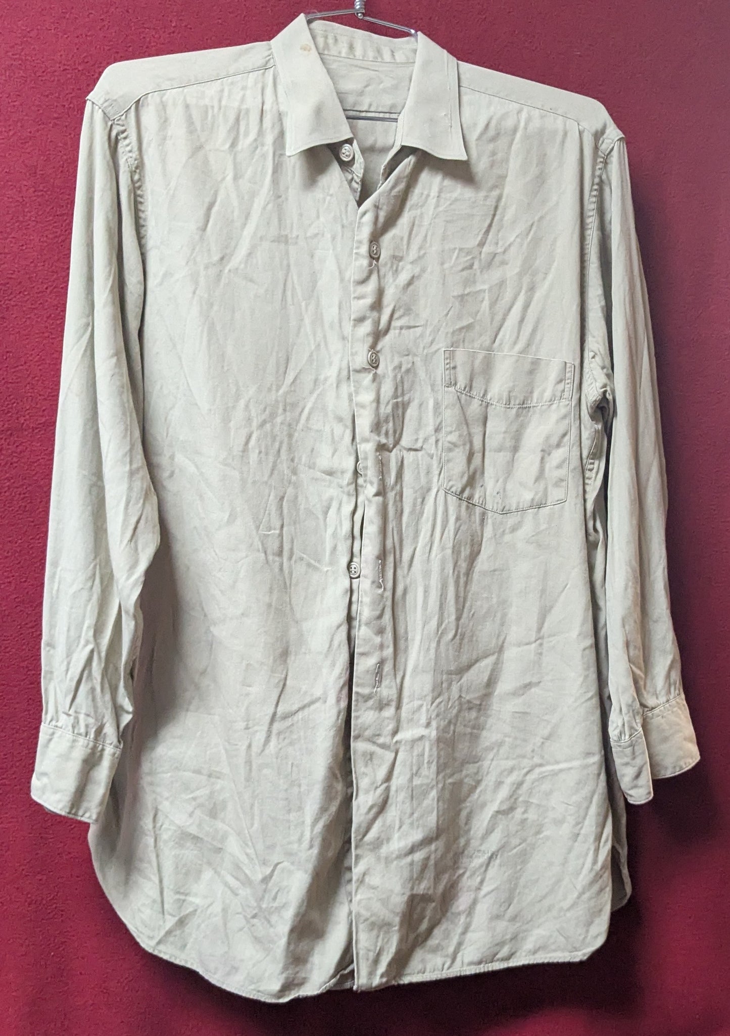 Vintage US Army Long Sleeve Khaki Button Down 15.5"x31" (FB3-26Mar20)