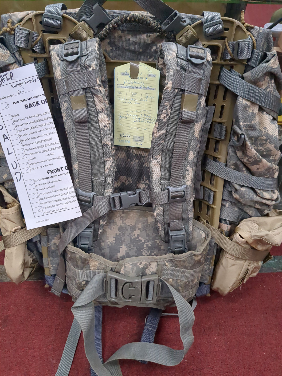 Agsalud 2 2 Quart Tan MAIL-IN - v.12 "Ranger Ready" ACU Large Molle II Ruck w/ The Gibson Configuration w/ Name Tape & Cat Eyes  (V12 2026-03)