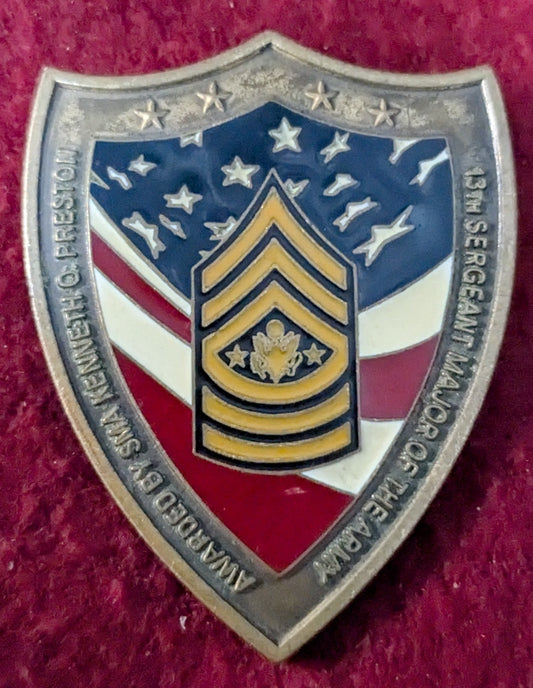 Challenge Coin Awarded by SMA Kenneth O Preston 13th Sergeant Major of the Army (chcc-25May72)