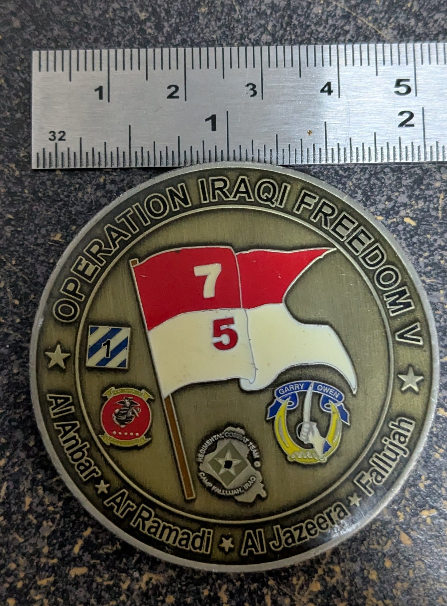 Challenge Coin Operation Iraqi Freedom V Seventh First Garry Owen Al Anbar Iraq War (26Jun33)