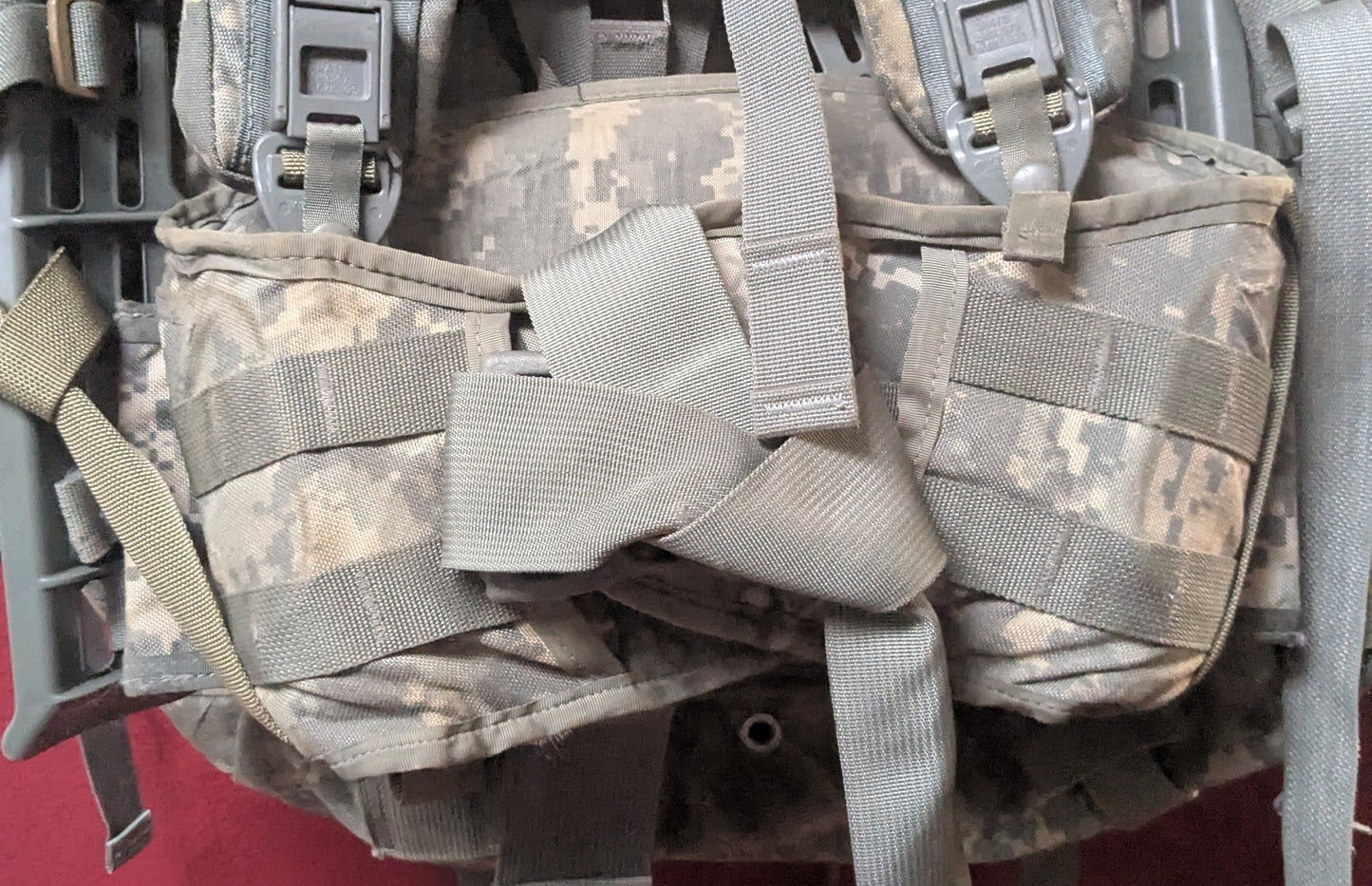 "Ranger Ready" ACU Large Molle II Ruck w/ The Gibson Mod w/ Name Tape & Cat Eyes