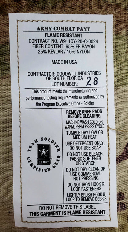 NWT US Army Deployment Small Regular FRAC Combat Pants w/ knee pad pockets