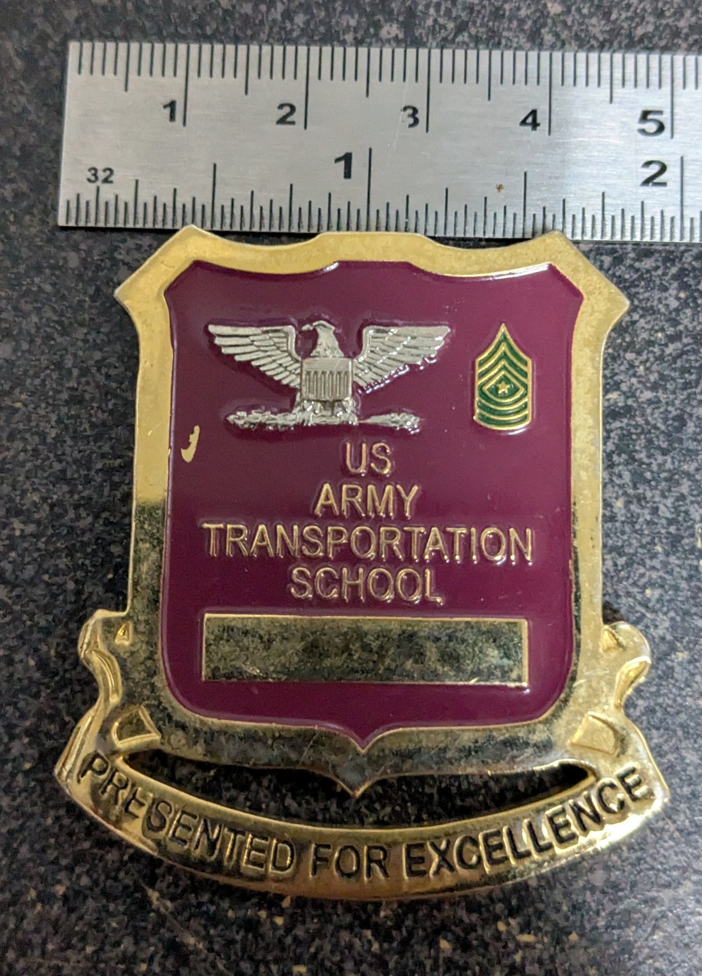 Challenge Coin U.S. Army Trasportation School Presented for Excellence (26Jun35)
