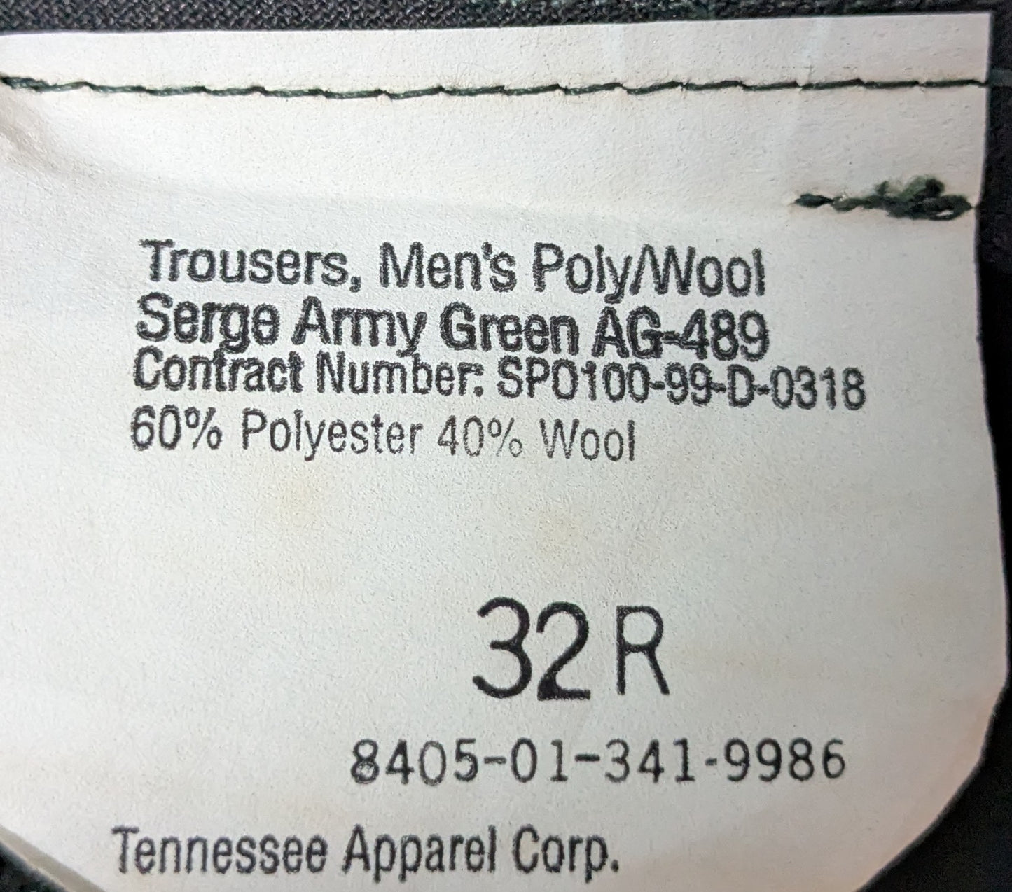 US Army Men's Poly/Wool Trousers Serge Army Green AG-489 32R (FB1-26Feb63)