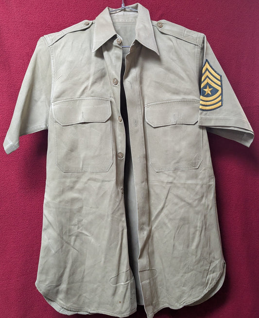 Vintage US Army Korean War Era "Worsted" Khaki Short Sleeved Button Down Med (FB15-26Feb67)