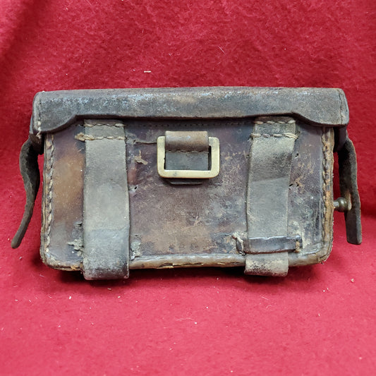 VINTAGE 1880s Franco-Prussian War Leather Ammo Pouch (26s ac09-1)