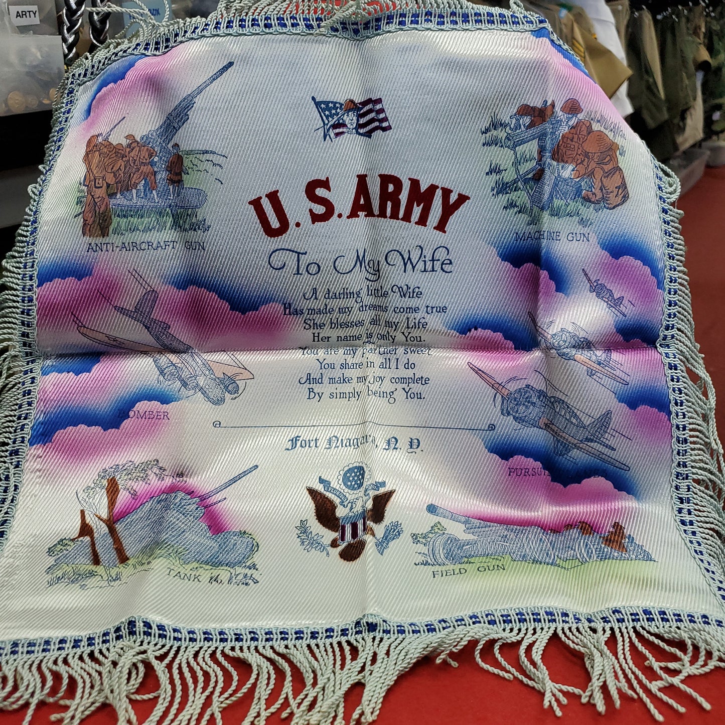 Vintage "FORT NIAGARA US ARMY TO MY LOVING WIFE" 16"x16" Throw Pillow Cover (26s ac09-20)