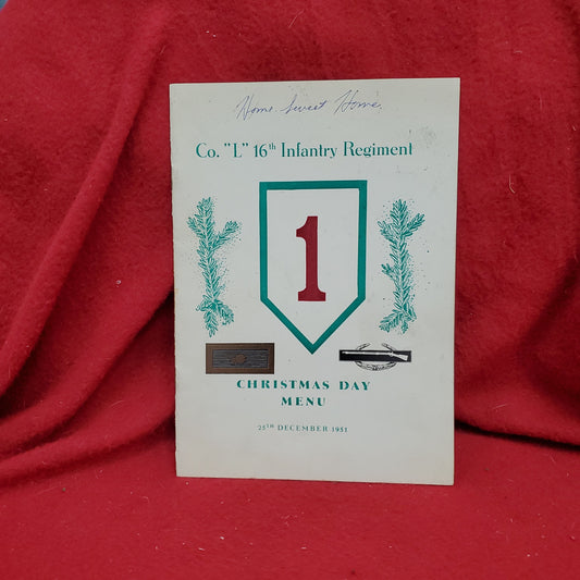 Vintage 1951 Christmas Day Menu Co. "L" 16th Infantry Regiment (27s)