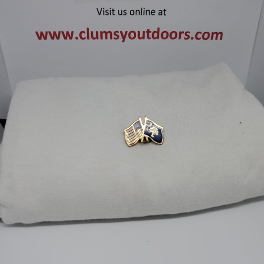 VINTAGE US & South Carolina Cross Flags Lapel Hat Pin Medal (1mrp46)