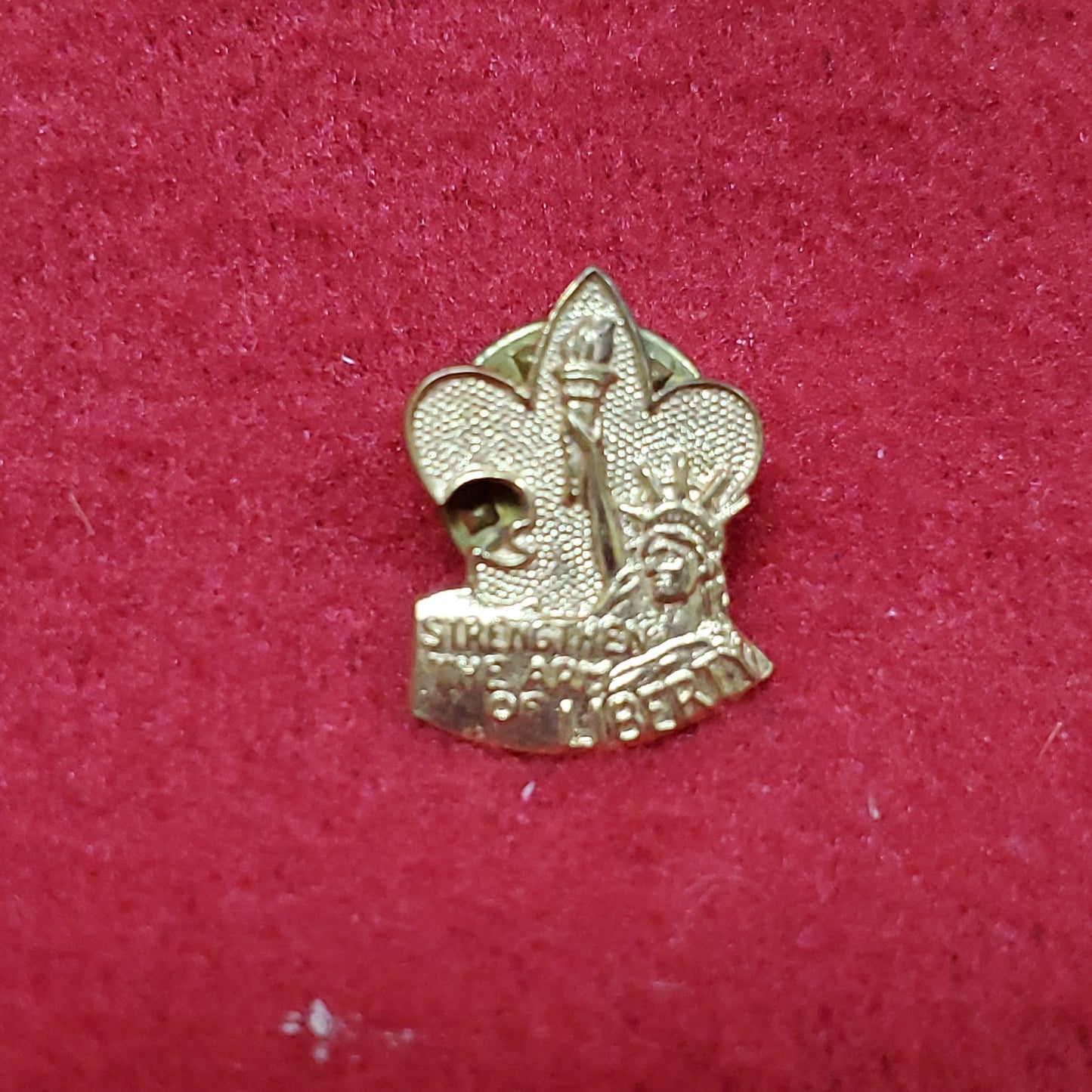 VINTAGE 1950s US BSA Boy Scouts "STRENGTHEN THE ARM OF LIBERTY" Pin Crest DUI Unit (01o140)