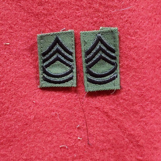 * SET of 2 * US Army E-7 SERGEANT FIRST CLASS Collar Rank Sew On Vietnam OD Olive Drab Era BDU Woodland (bu04-sg7)