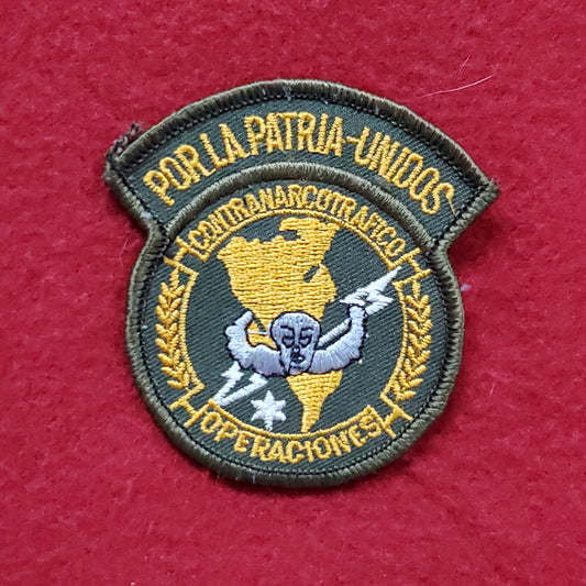 VINTAGE South American "POR LA PATRIA-UNIDOS CONTRANARCOTRAFICO OPERACIONES" Patch Sew On Color (04o6)