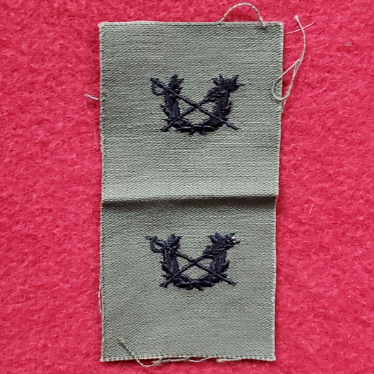 VINTAGE US Army PAIR of JAG JUDGE ADVOCATE GENERAL Patch Sew On OD Olive Drab Black Subdued (05o25)