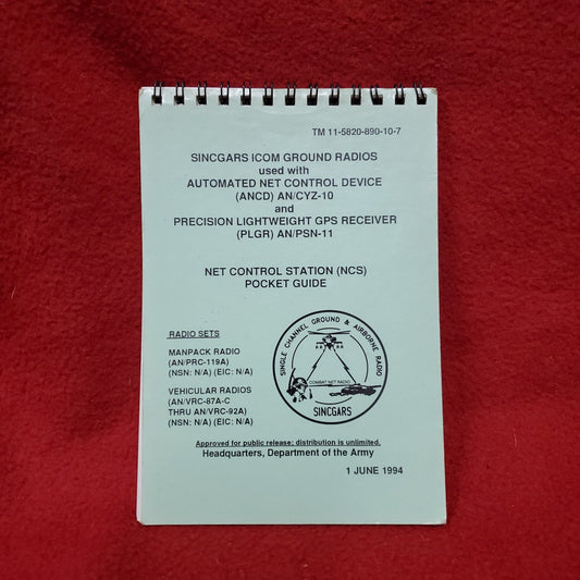 US Army 1994 June SINCGARS ICOM GROUND RADIOS GPS RECEIVER Pocket Guide TM 11-5820-890-10-7 Used (26o- da13-MAY114)