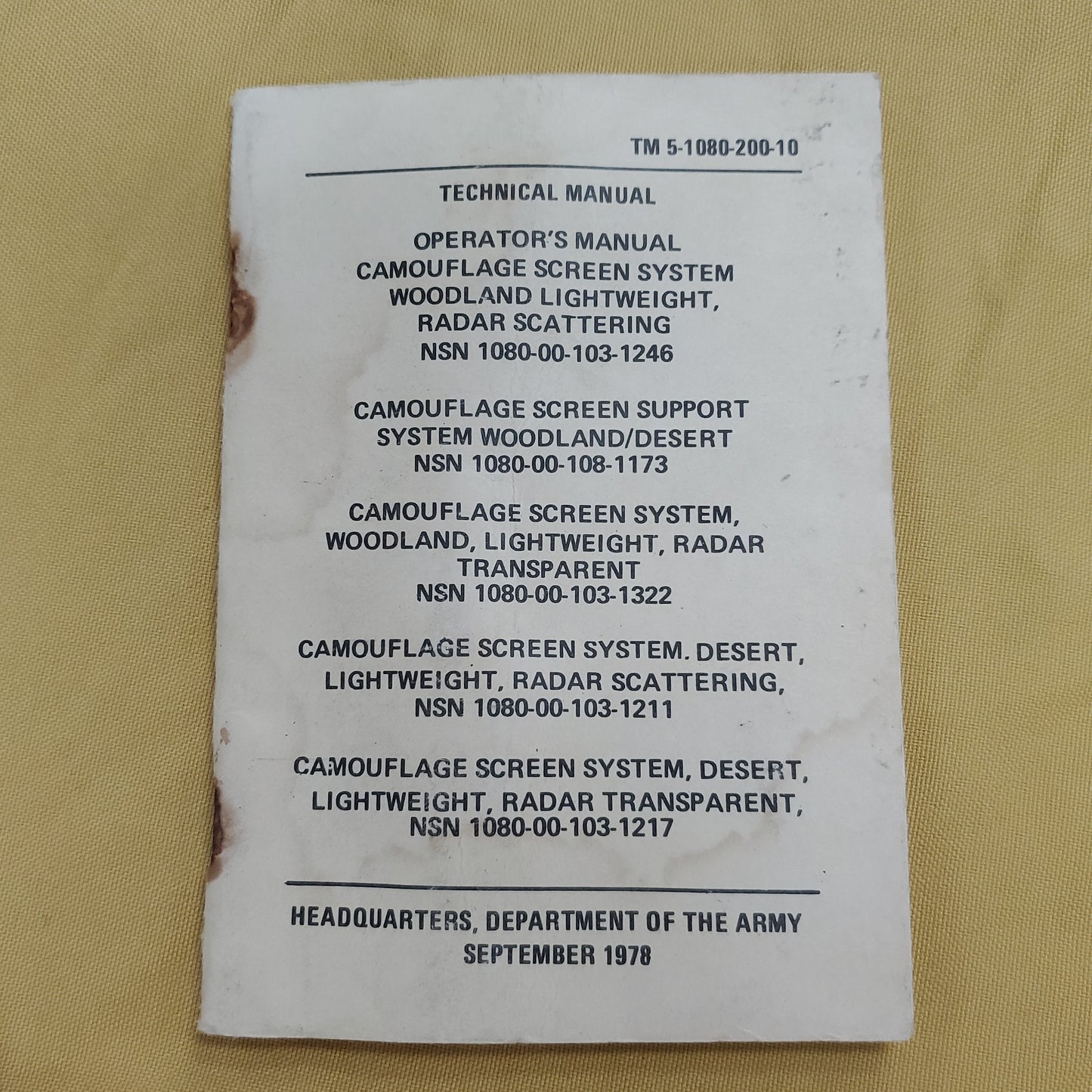 Operator's Manual Camoflage Screen System (30o)