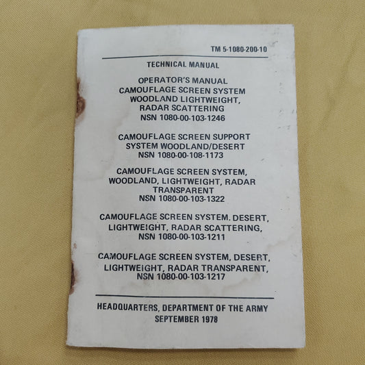 Operator's Manual Camoflage Screen System (30o)