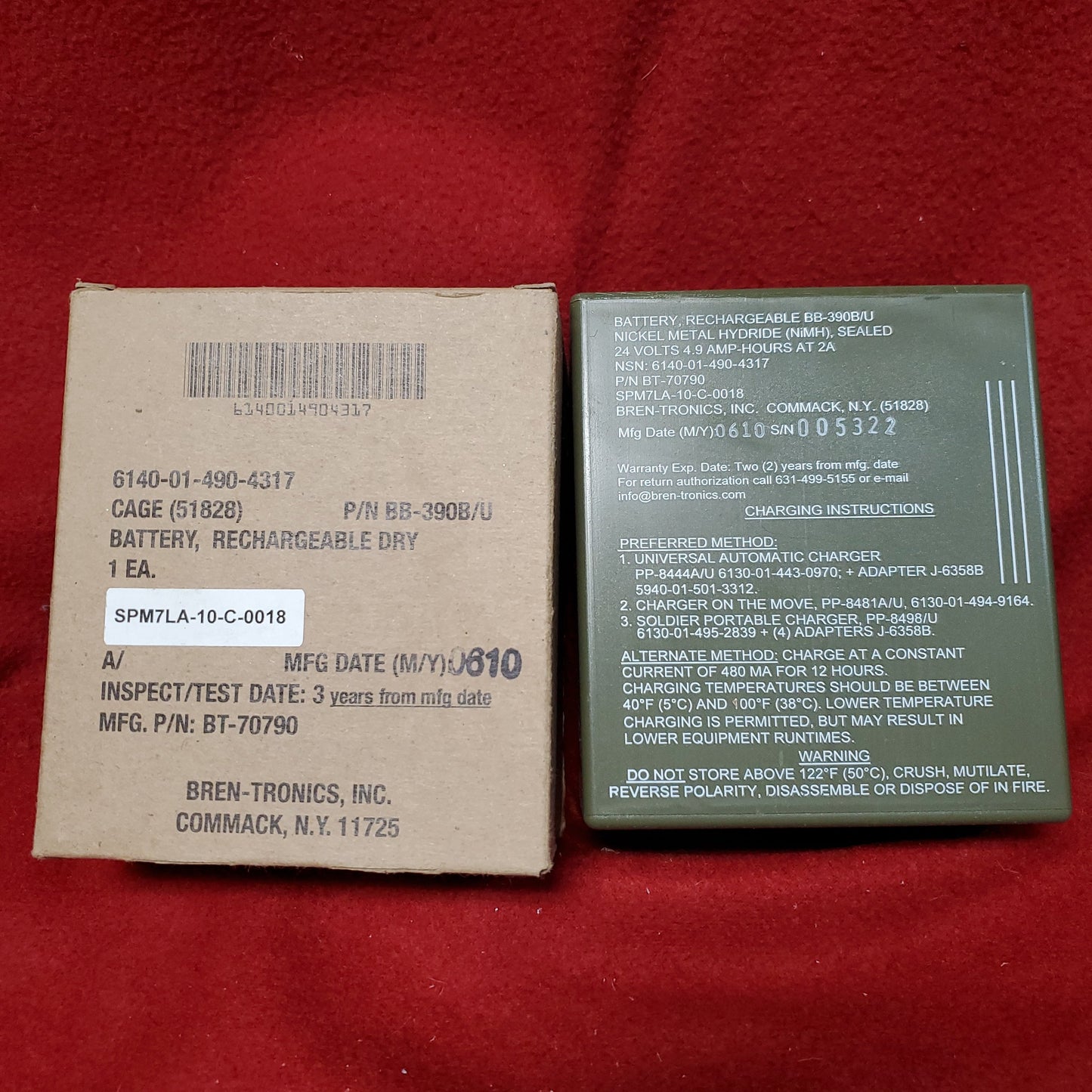 US Army Bren-Tronics Rechargeable Dry Battery BB-3908/U Nickel Metal Hydride 24V (bb3908)