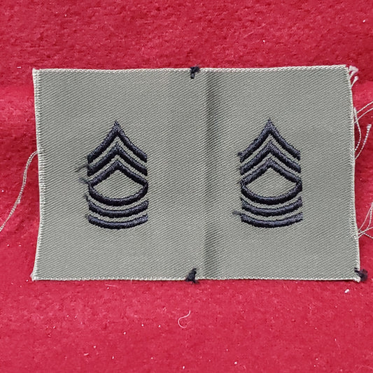 SET of US Army MASTER SERGEANT Subdued OD Black Sew On BDU Vietnam Era (26cr42)