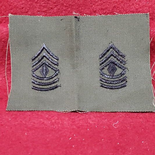 SET of US Army 1ST FIRST SERGEANT Subdued OD Black Sew On BDU Vietnam Era (26cr44)