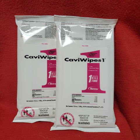 '- LOT of 2 - CaviWipes1 Germicidal 45 Pre-Saturated 7" x 9" Towelettes (01d)