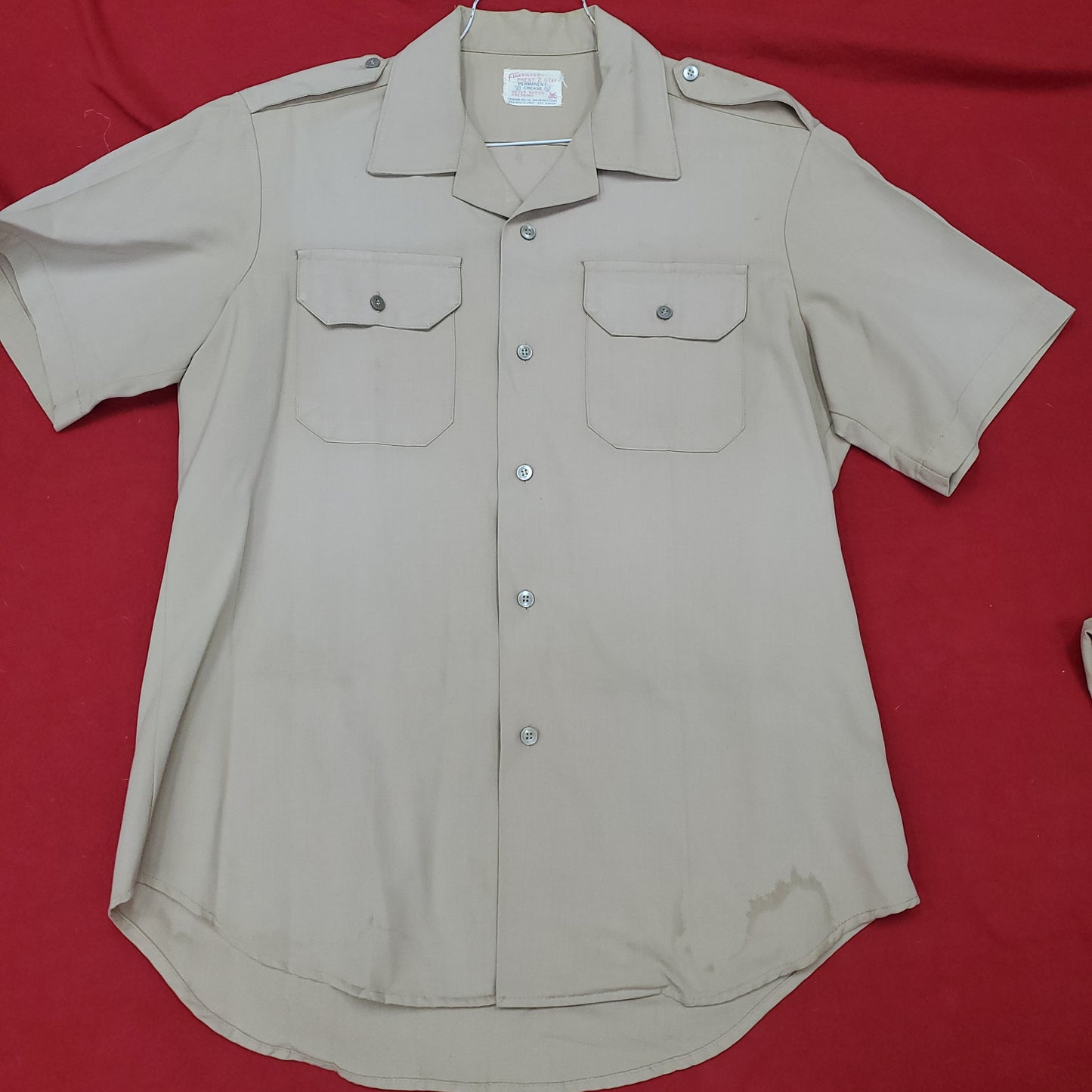 Vintage 1970s US Army Men's Uniform Large Tan Fine Silver Short-Sleeve Shirt Excellent Condition (02g CW- ea04-4)