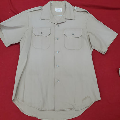 Vintage 1970s US Army Men's Uniform Large Tan Fine Silver Short-Sleeve Shirt Excellent Condition (02g CW- ea04-4)