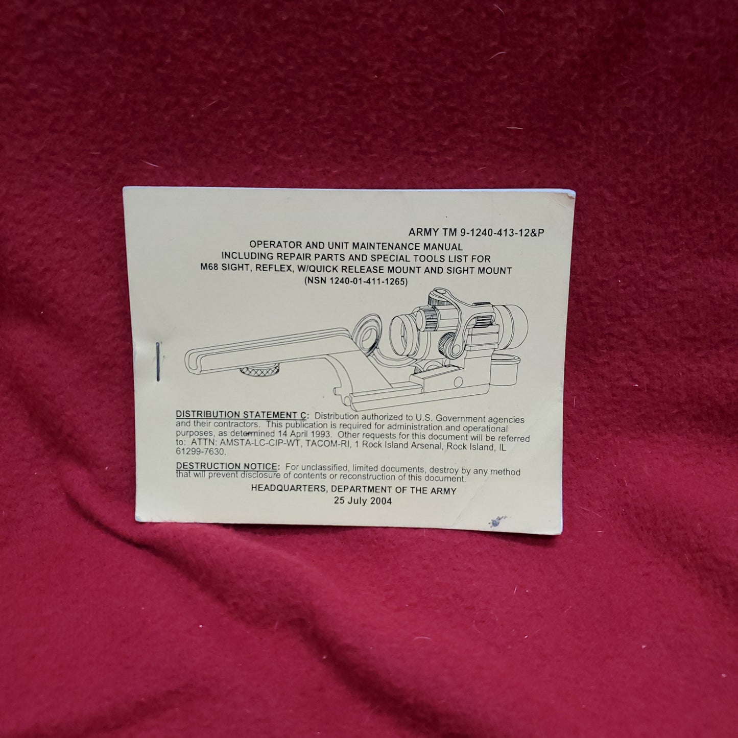 Book: 2004 July TM 9-1240-413-12&P Operation Maintenance Repair M68 Sight (maunal)