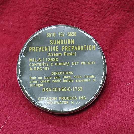 Vintage US Army Sunburn Preventative Preparation Cream Paste 8510-162-5658  (28o da04-21)