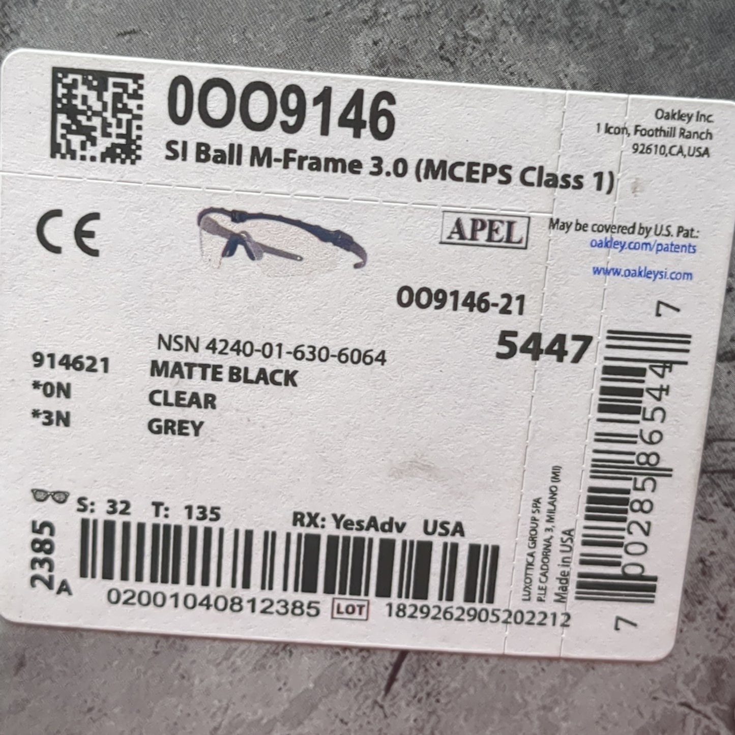 Oakley 3.0 M-Frame APEL Ballistic Eye Protection Set Lenses Frame Case (cl ab01-APR239)