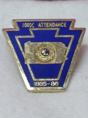 VINTAGE 1985-86 Lions Club International 100% ATTENDANCE AWARD Lapel Pin (06o9)